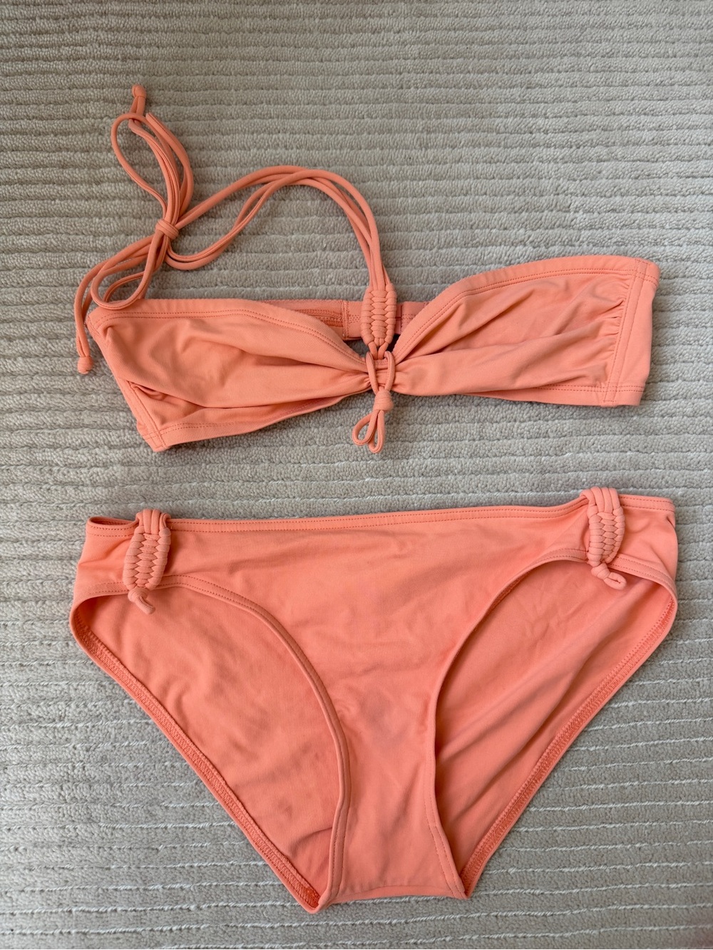 Eres Strapless Coral Bandeau Bikini Set with Knot Details
